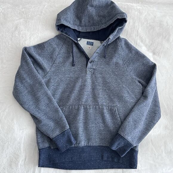J Crew Sweatshirt Mens Medium Vintage Fleece Hoodie Henley Pocket Heather Blue - Picture 1 of 8
